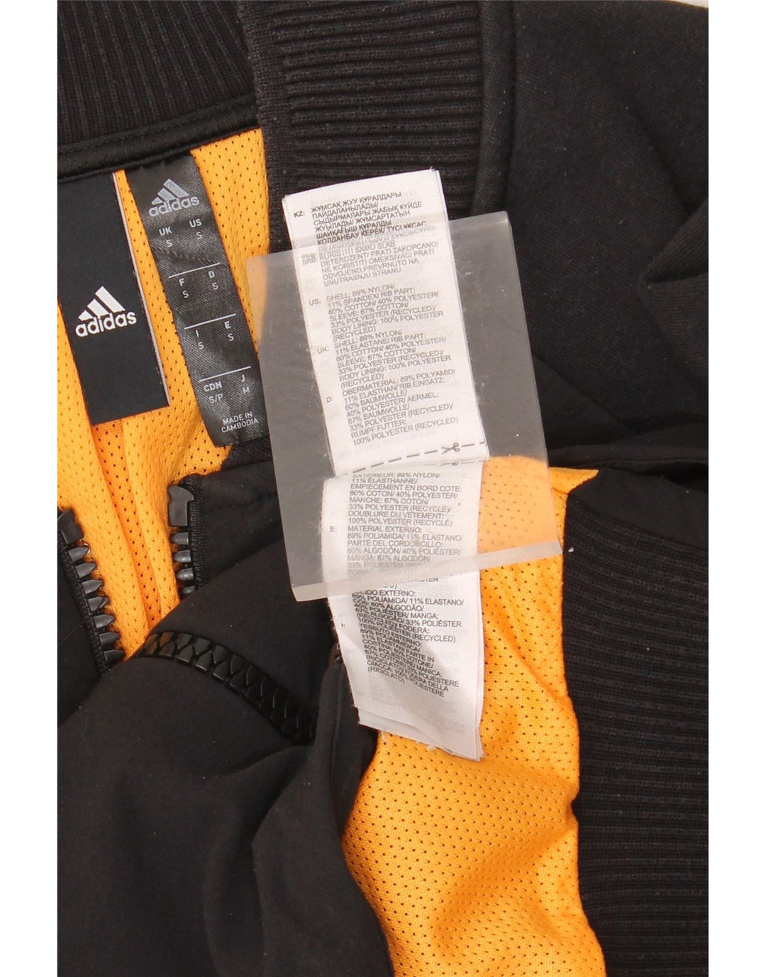 Męska kurtka dresowa ADIDAS z grafiką, mała, czarna, nylonowa z blokami kolorów