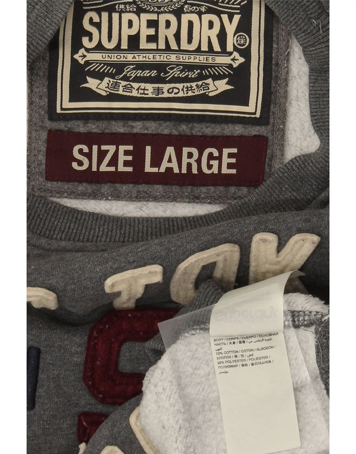 Męski sweter z grafiką Superdry, duży, szary, bawełniany