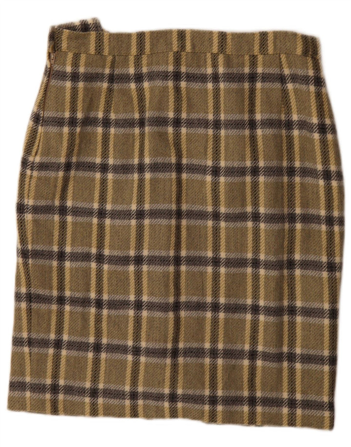 Vintage damska spódnica ołówkowa W30 średnia khaki w kratkę