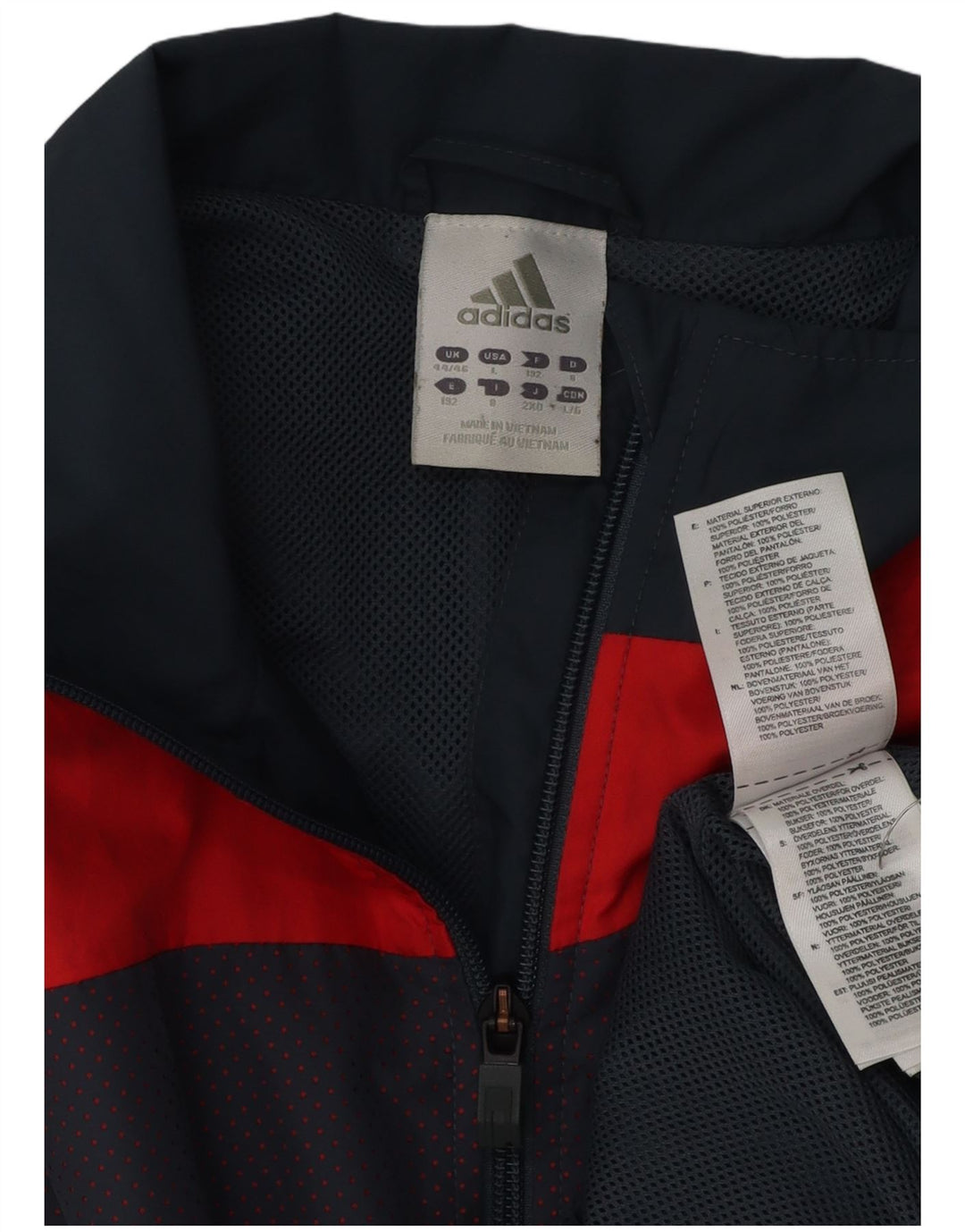 Męska kurtka dresowa ADIDAS UK 44/46, duża, granatowa, z blokami kolorów