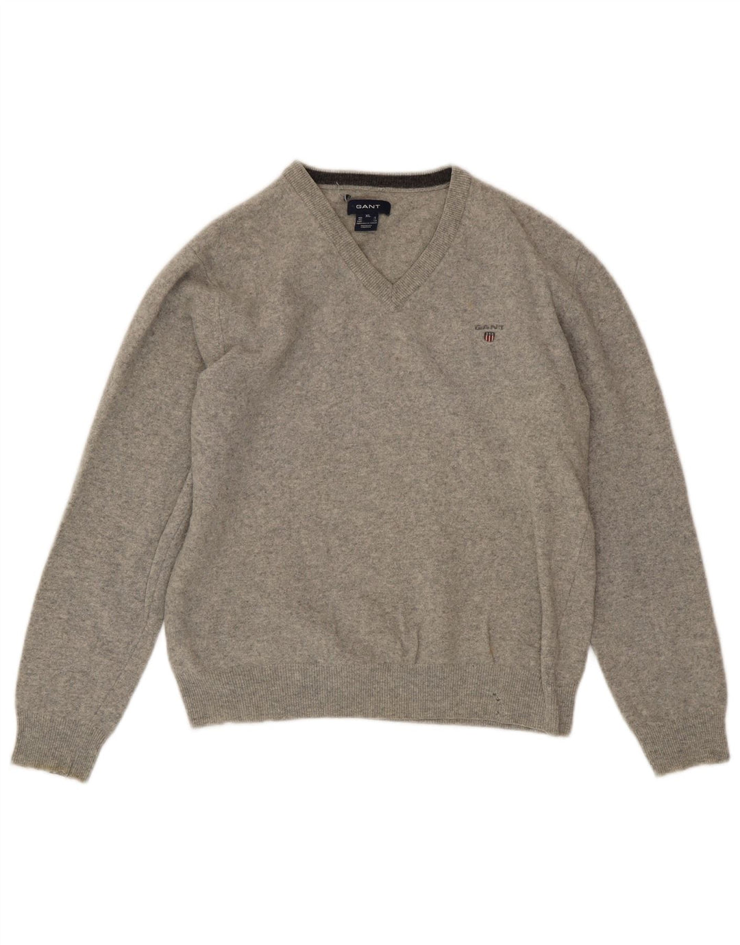 Sweter damski Gant z dekoltem w kształcie litery V, UK 18 XL, szara wełna
