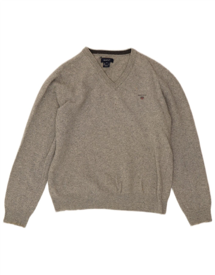 Sweter damski Gant z dekoltem w kształcie litery V, UK 18 XL, szara wełna