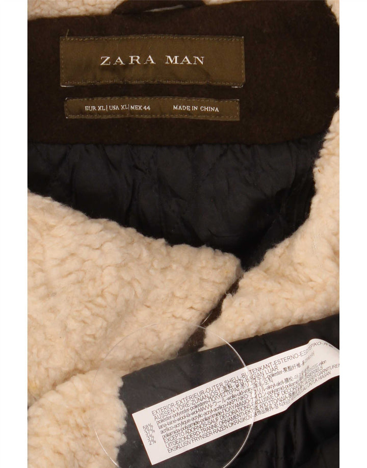 Zara Męska kurtka parka UK 42 XL Brązowy Poliester z blokami kolorów