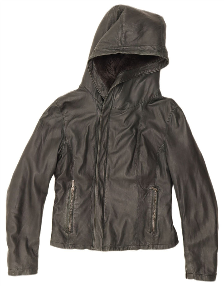 Damska skórzana kurtka XETRA z kapturem, UK 12, średnia czarna