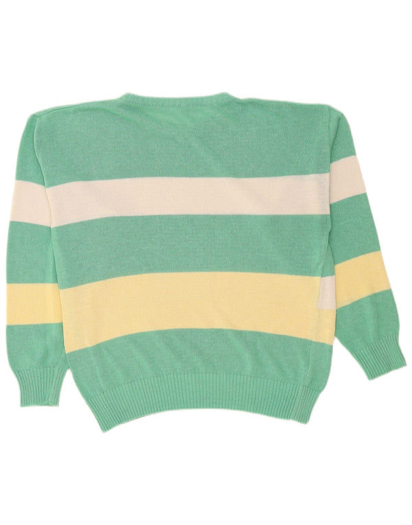 Vintage męski sweter z okrągłym dekoltem, duży, zielony, akrylowy blok kolorów