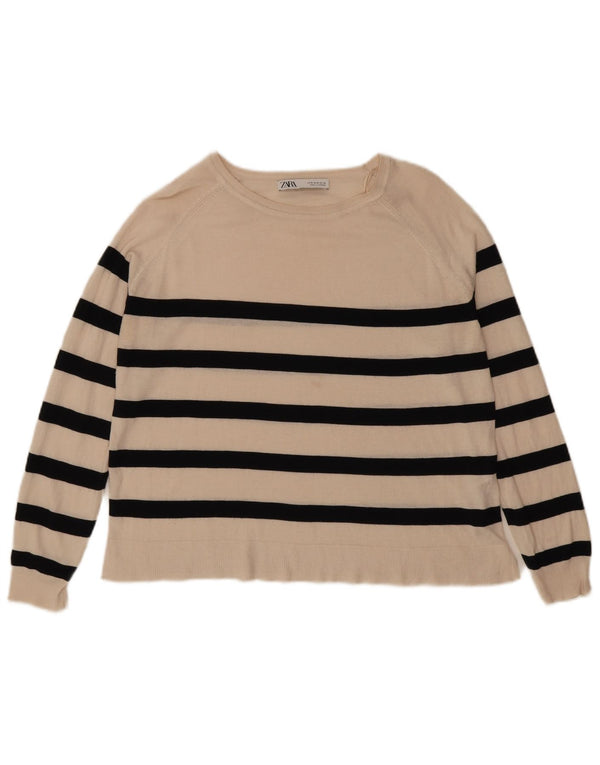 Damski sweter Zara z dekoltem w łódkę UK 10, średni, złamanej bieli, wiskoza w paski