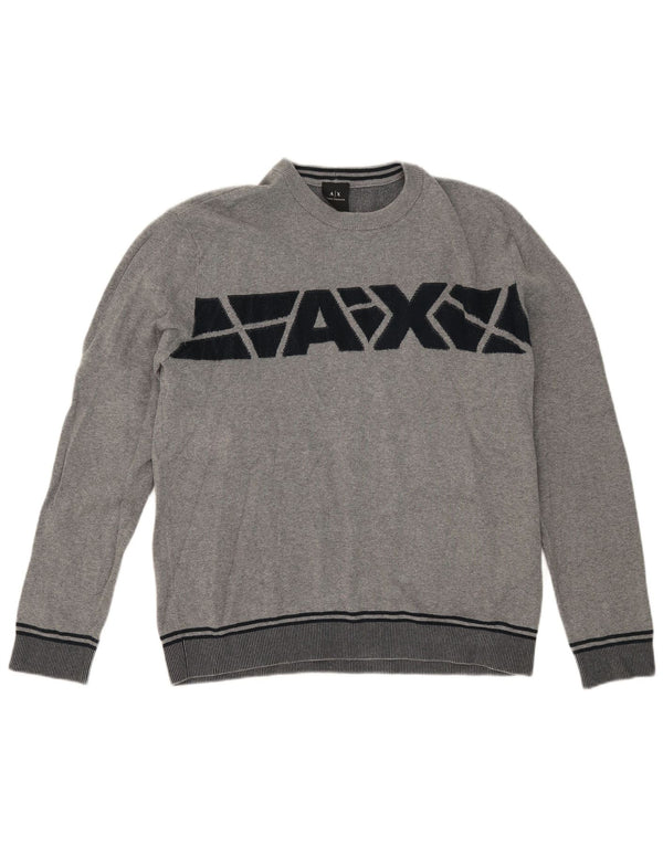 Armani Exchange Womens Crew Neck Jumper Sweater UK 18 XL Grey Colourblock
