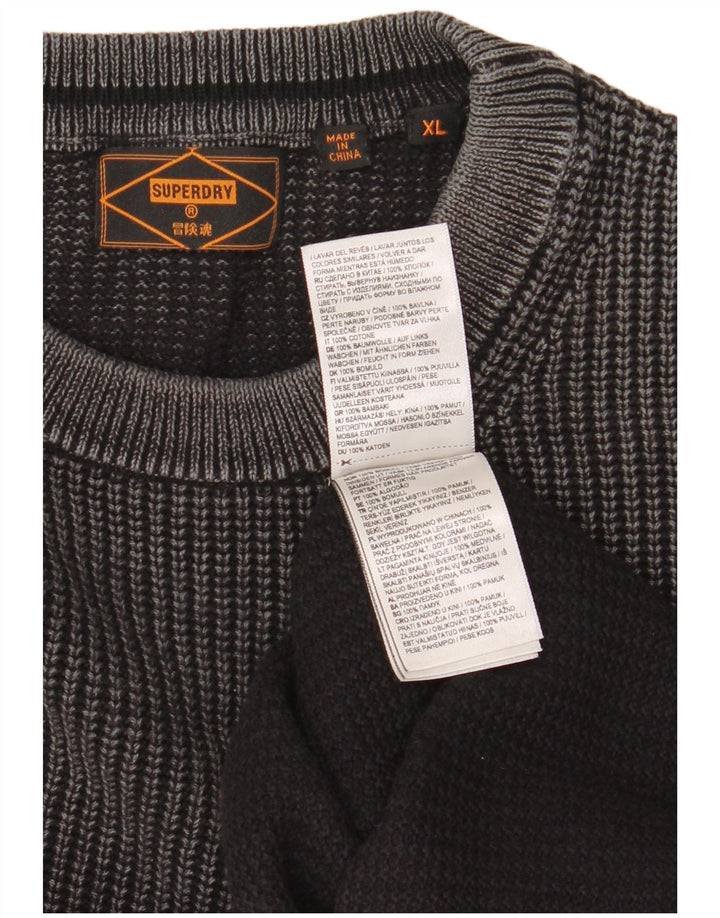 Męski sweter z okrągłym dekoltem Superdry XL, szary, bawełniany