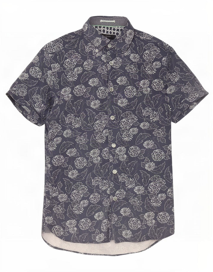 Koszula męska z krótkim rękawem Ted Baker, rozmiar 2, mała, granatowa, bawełniana w kwiaty
