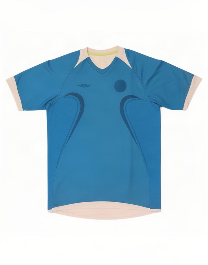 T-shirt męski Umbro Top, średni niebieski, poliester z blokami kolorów