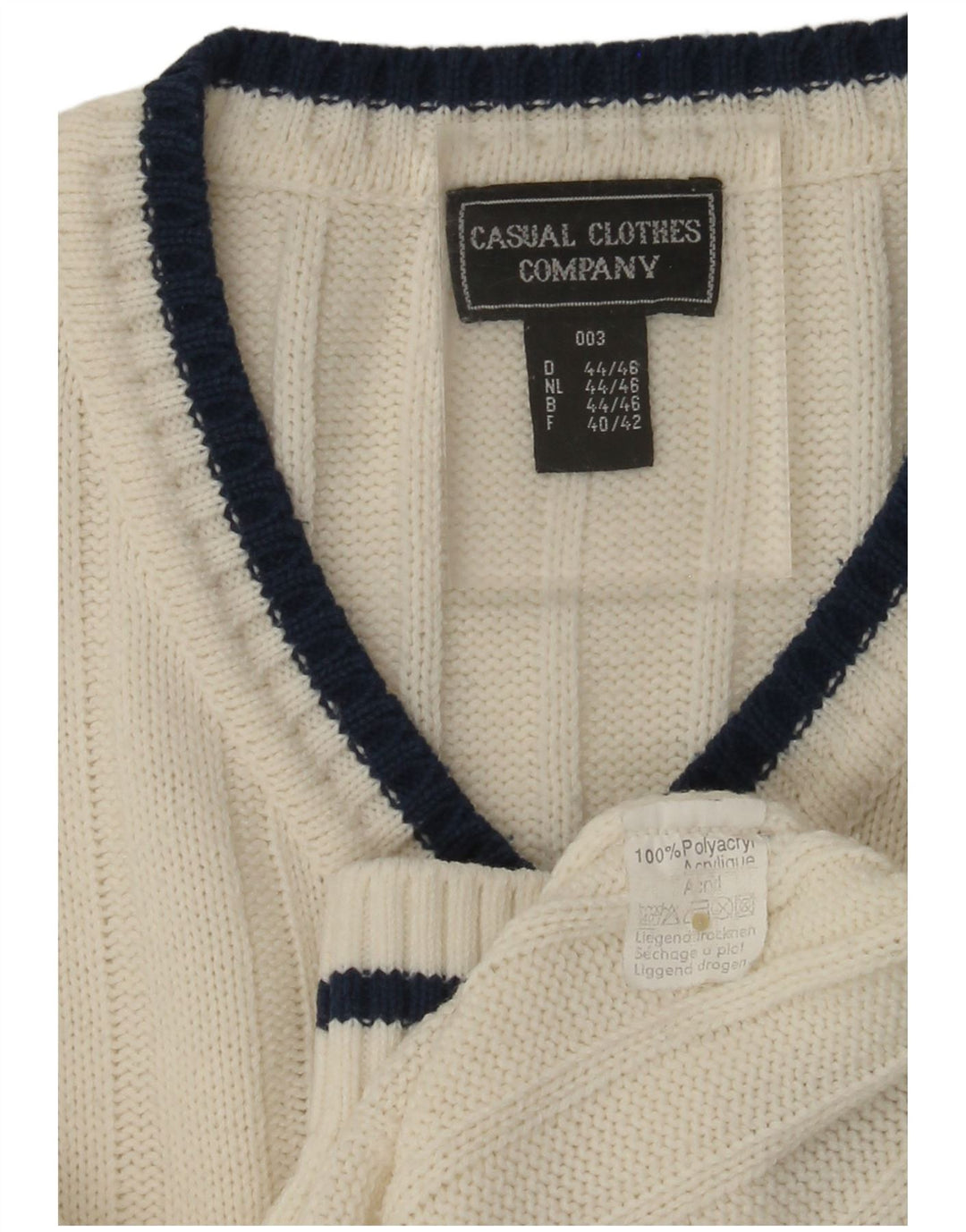 Męski sweter VINTAGE z dekoltem w szpic UK 40/42 Średni biały poliakryl