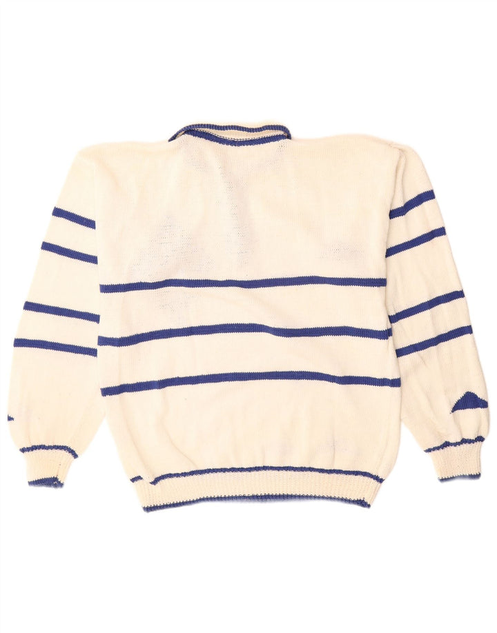 Męski sweter z golfem w stylu vintage, średnio biały, geometryczny