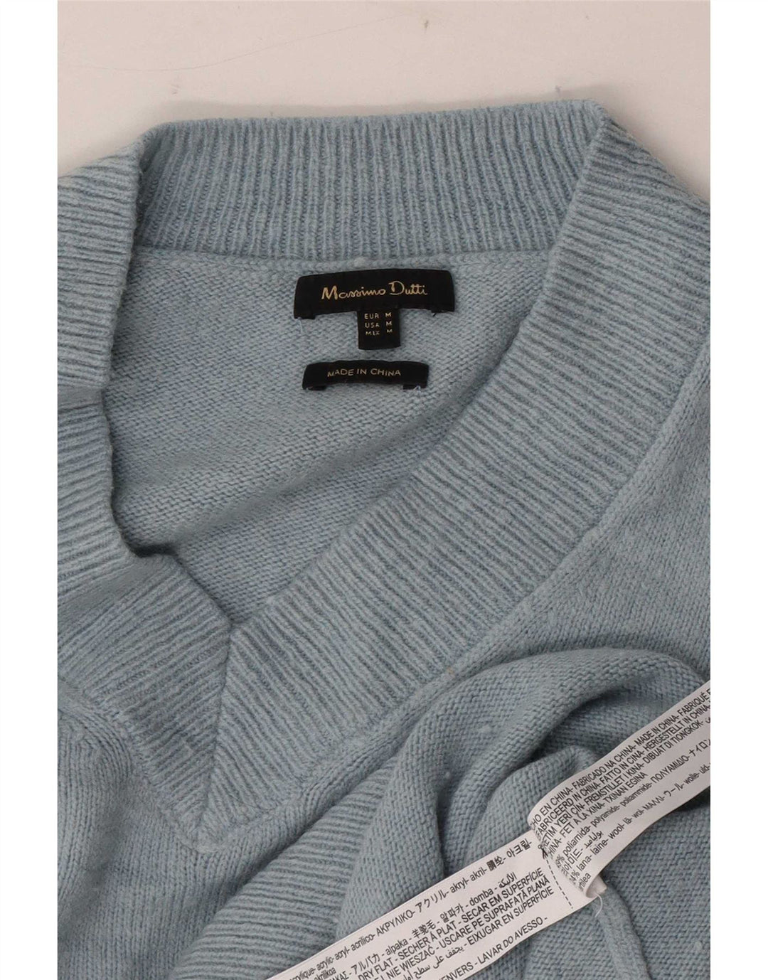 Damski sweter Massimo Dutti z dekoltem w kształcie litery V, UK 14, średni niebieski poliamid