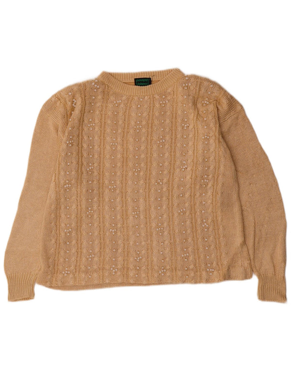 Bluhmod damski sweter o luźnym kroju z okrągłym dekoltem UK 16, duży, beżowy, lniany