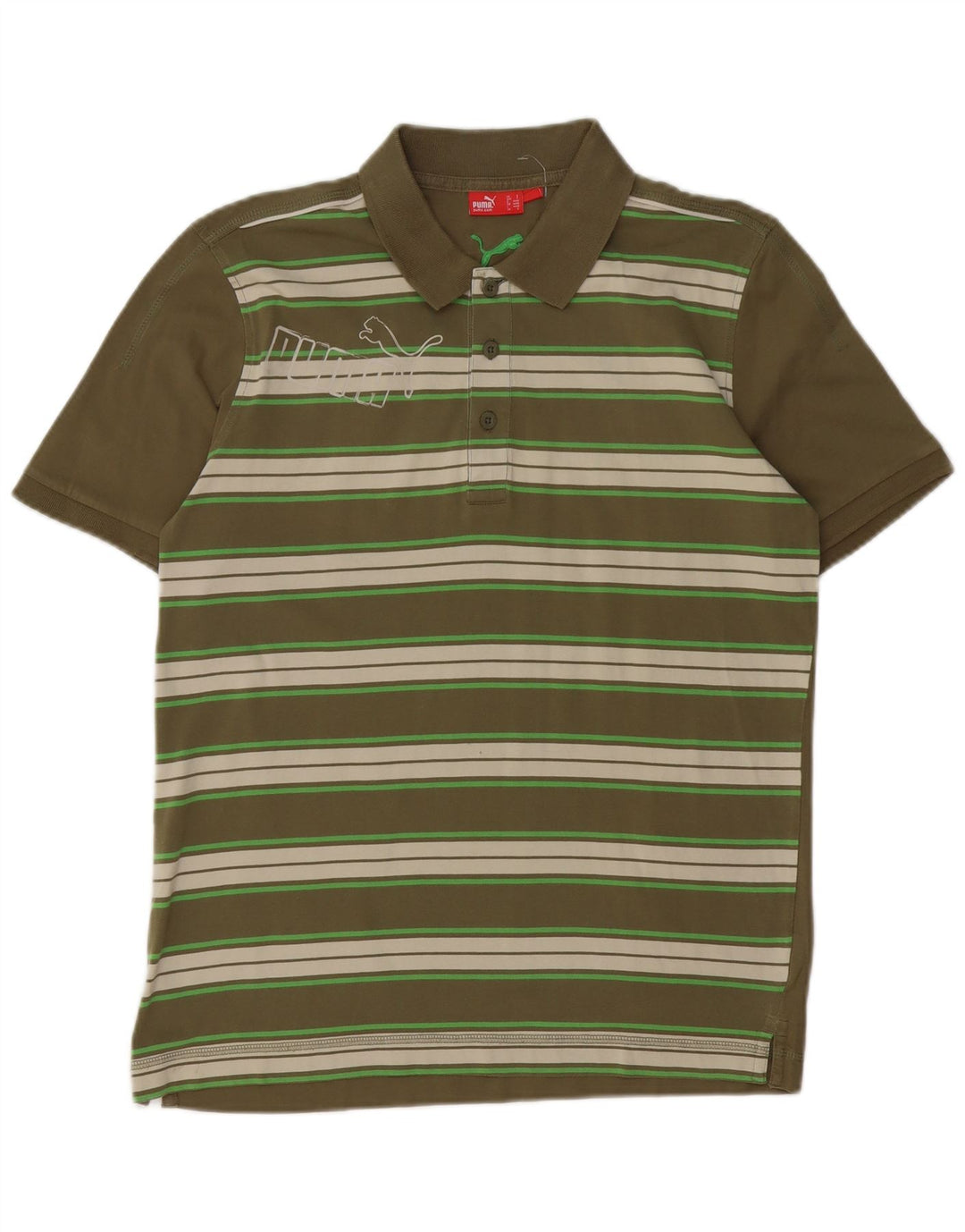 Męska koszulka polo Puma z grafiką, mała, bawełniana w paski khaki