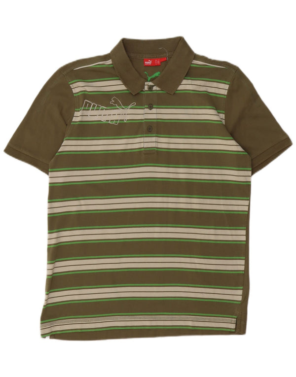 Puma Mens Graphic Polo Shirt Small Khaki Striped Cotton