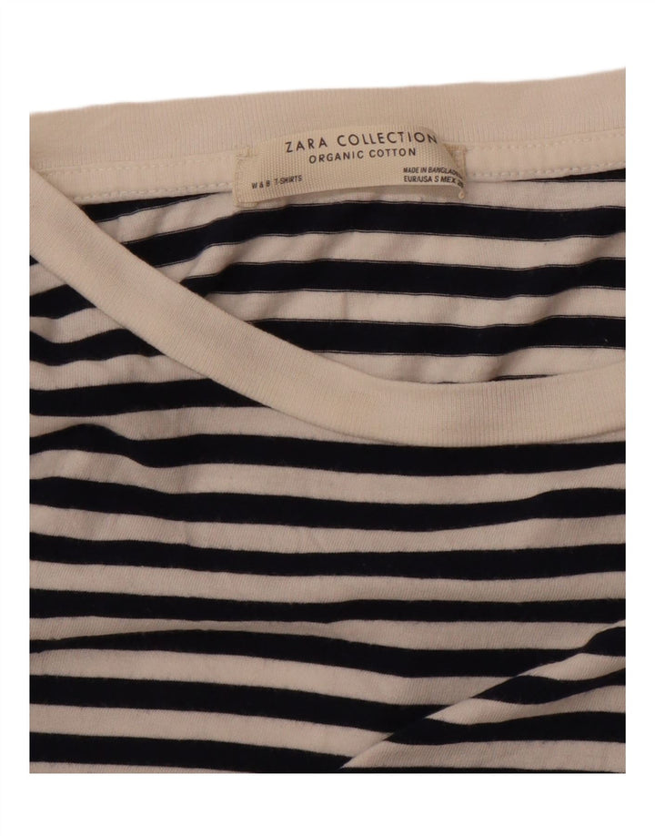 ZARA Womens Graphic Top 3/4 Sleeve UK 10 Small Black Striped
