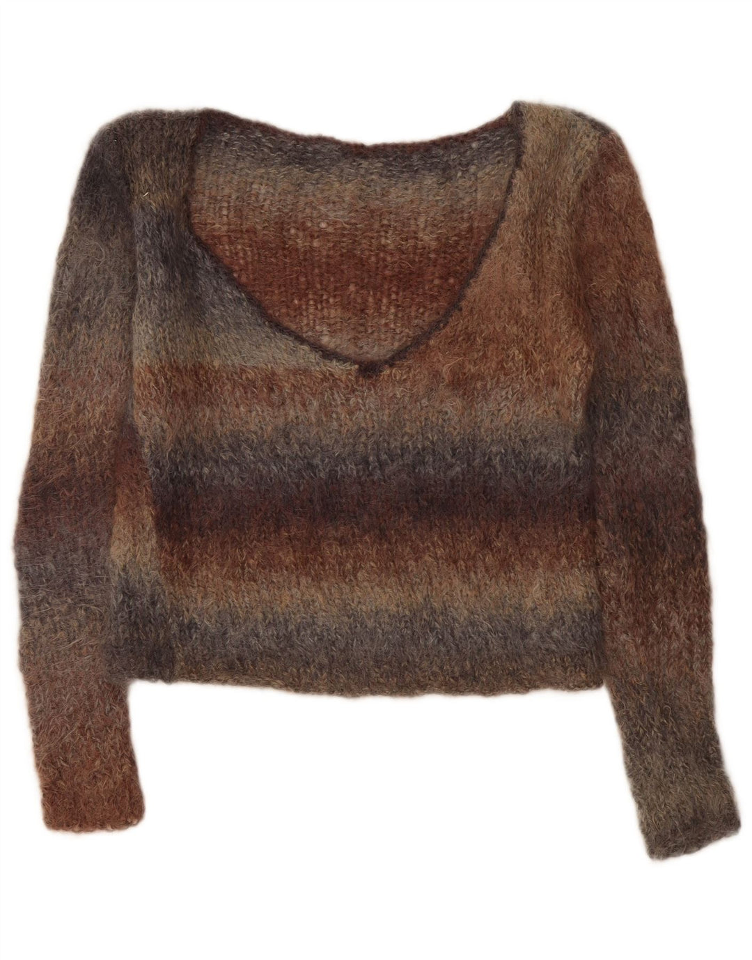 Sweter damski w stylu vintage z dekoltem w kształcie litery V, UK 14, średnie, wielokolorowe paski