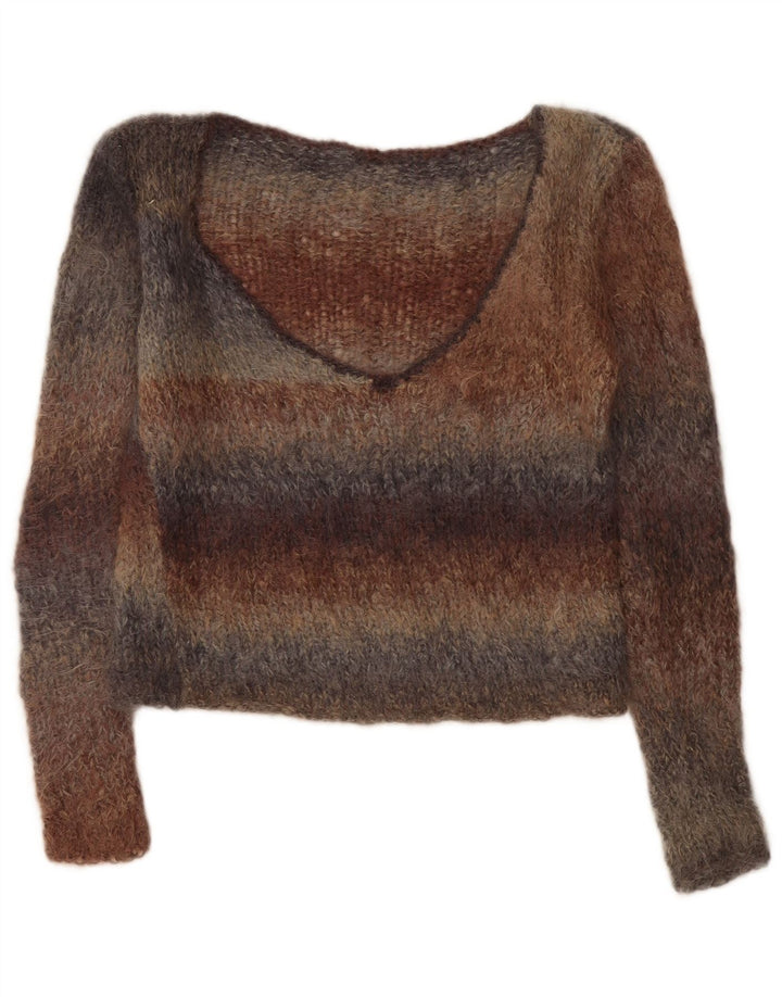 Sweter damski w stylu vintage z dekoltem w kształcie litery V, UK 14, średnie, wielokolorowe paski