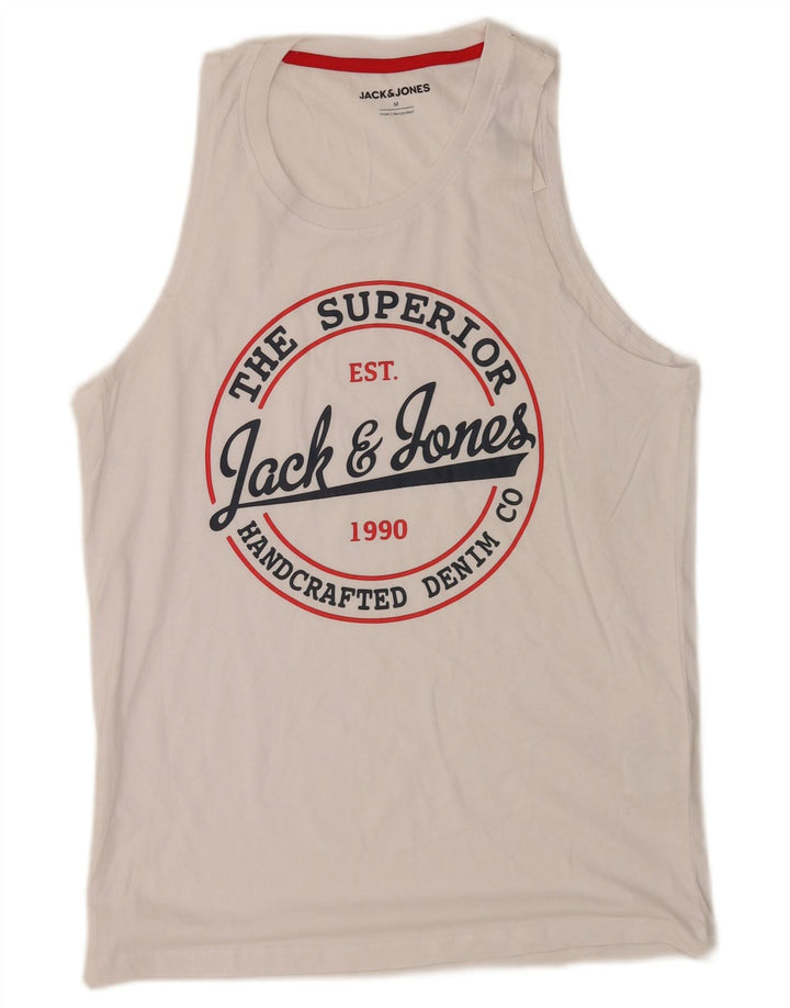 Męska koszulka z grafiką Jack & Jones, średnia, biała bawełna