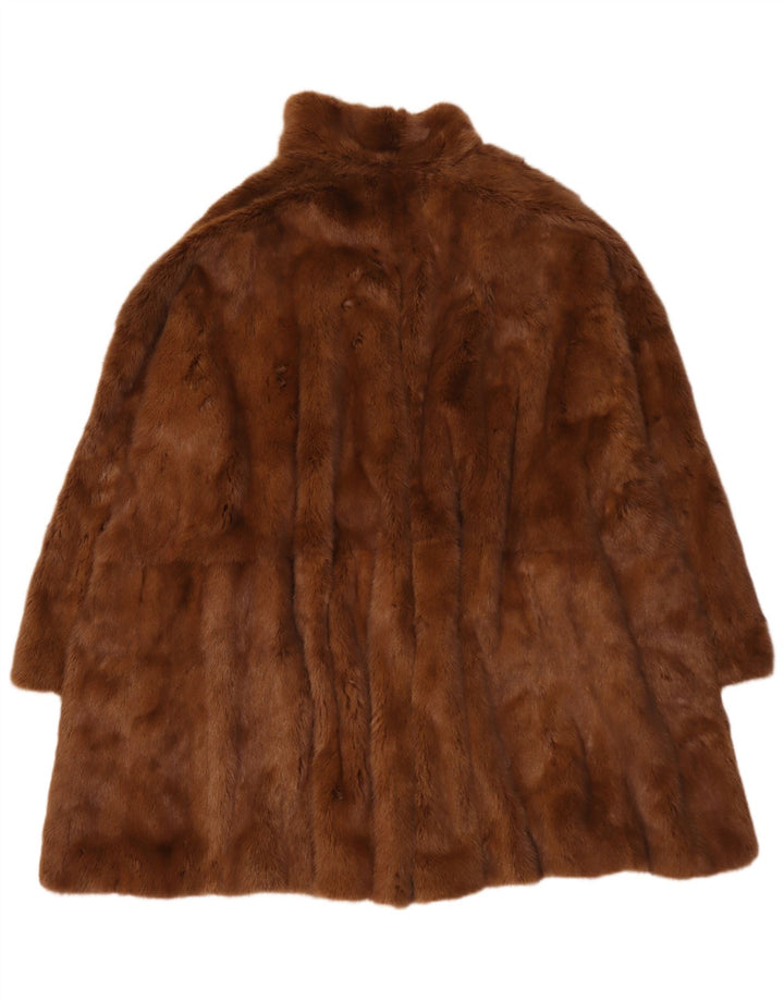 Vintage damski, oversize'owy, dwustronny płaszcz futrzany UK 18 XL, brązowy