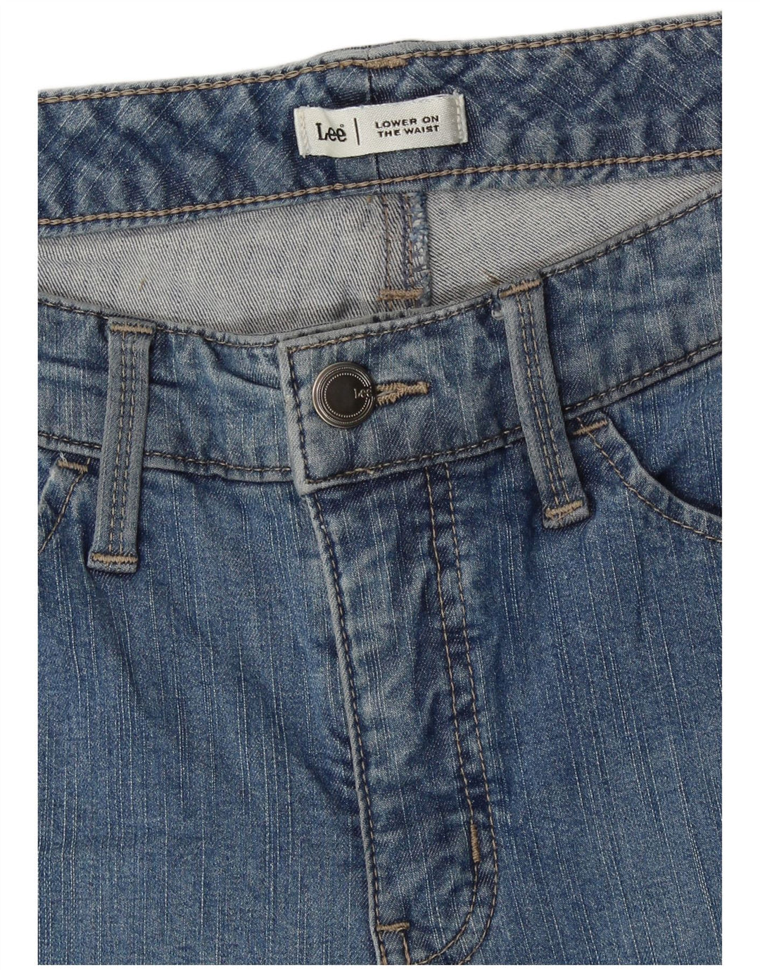 Damskie jeansy capri LEE z niskim stanem W30 L17 niebieskie