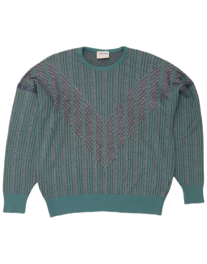 PIERRE SANGAN Męski sweter z okrągłym dekoltem, duże, akrylowe niebieskie paski