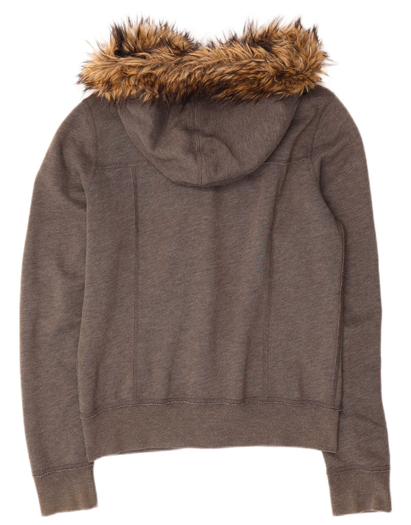 HOLLISTER Womens Zip Hoodie Sweater UK 16 Large Grey Acrylic