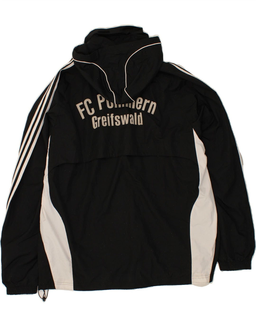 Męska kurtka przeciwdeszczowa ADIDAS z grafiką, UK 48/50 XL, czarny poliester z blokami kolorów