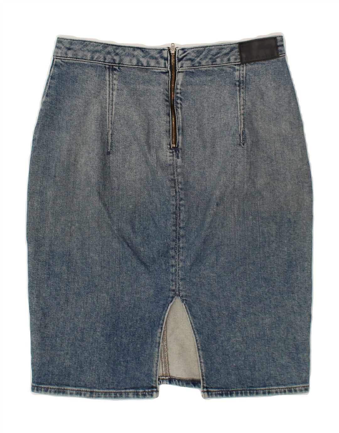 CALVIN KLEIN Womens Distressed Denim Skirt W30 Medium Blue Vintage Calvin Klein and Second-Hand Calvin Klein from Messina Hembry 