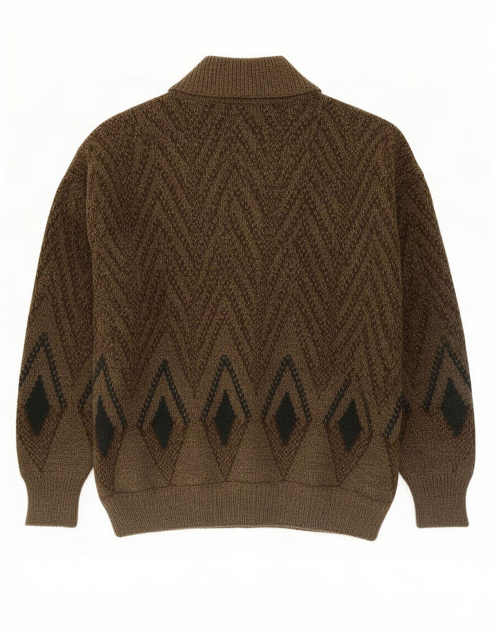 Sweter męski w stylu vintage, średni khaki, geometryczna wełna