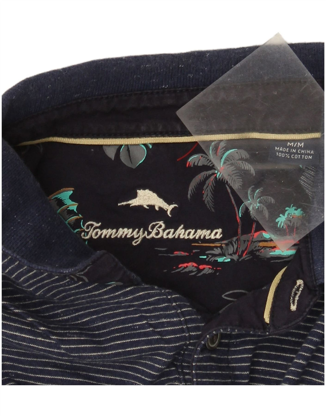 Męska koszulka polo Tommy Bahama, średnia, granatowa, bawełniana w prążki