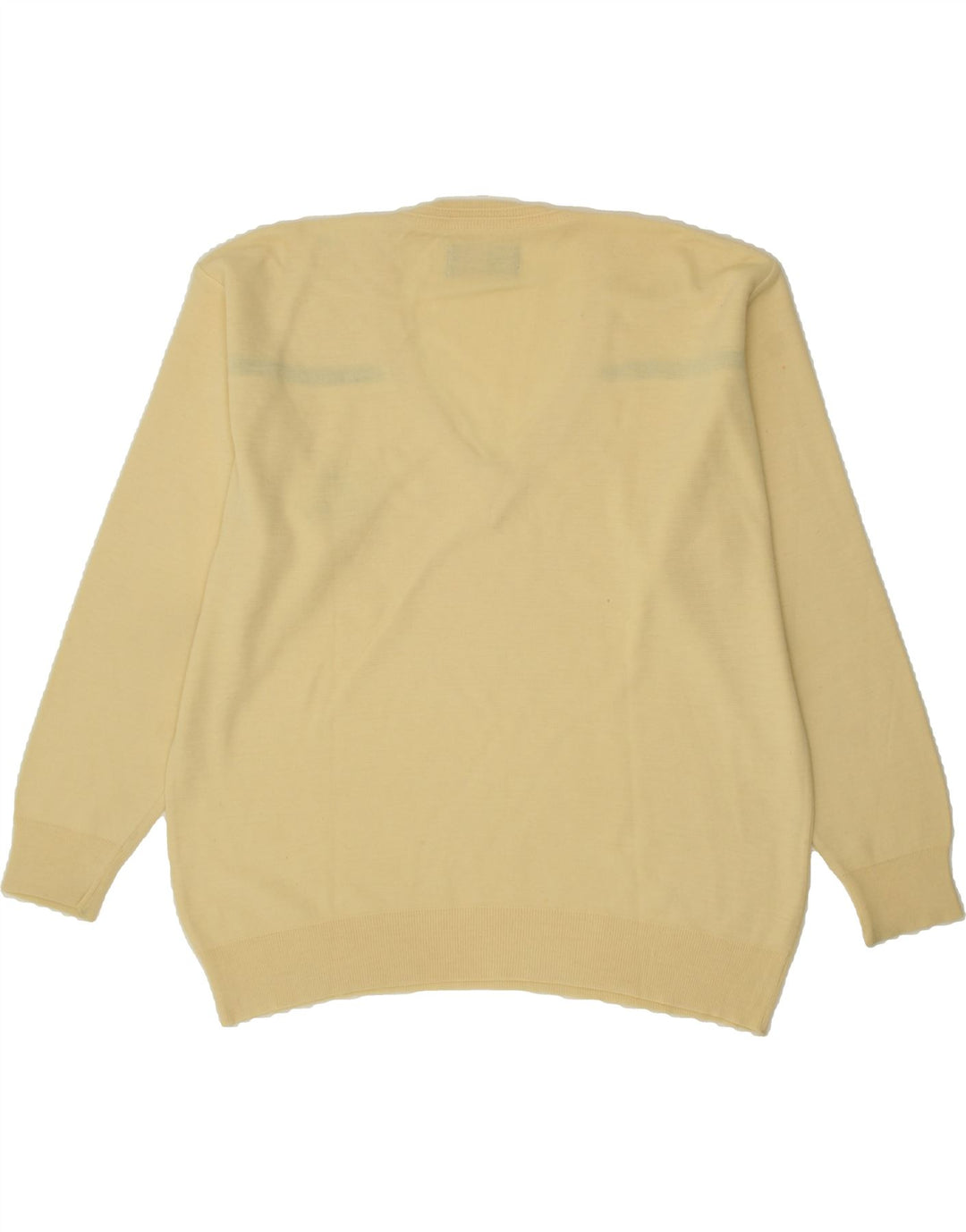 MALAGRIDA Mens V-Neck Jumper Sweater Large Yellow Fair Isle Vintage Malagrida and Second-Hand Malagrida from Messina Hembry 