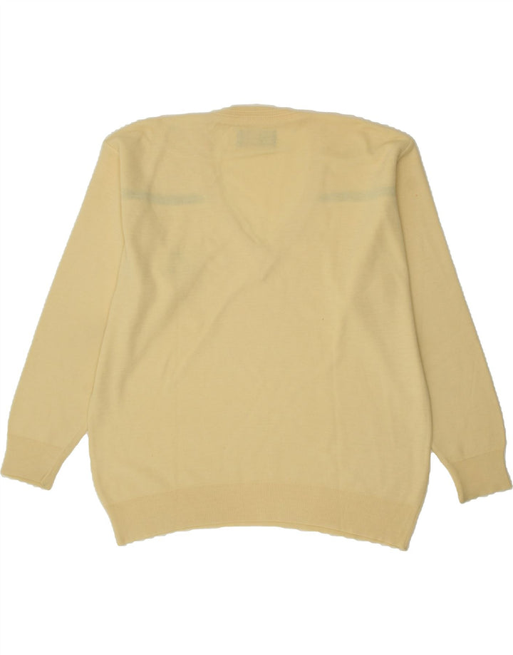 MALAGRIDA Mens V-Neck Jumper Sweater Large Yellow Fair Isle Vintage Malagrida and Second-Hand Malagrida from Messina Hembry 