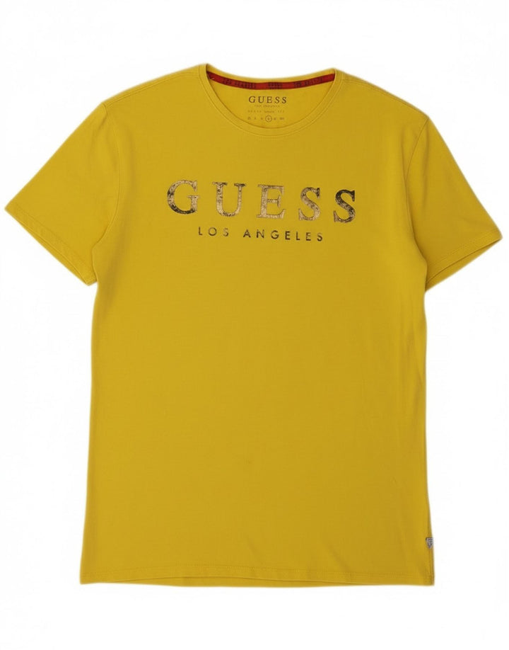 Męski T-shirt Guess z grafiką, duży, żółty