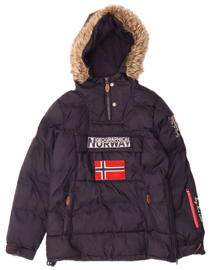 Norweska męska kurtka z kapturem Anorak, wyściełana UK 36, mały granatowy poliester