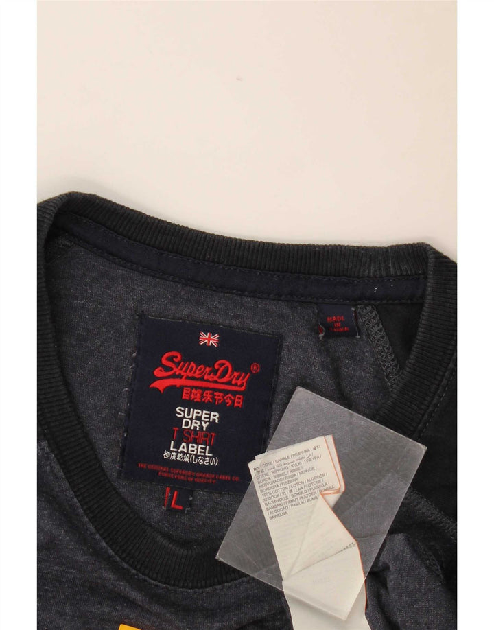 Męski T-shirt z grafiką Superdry, duży, szary, bawełniany blok kolorów