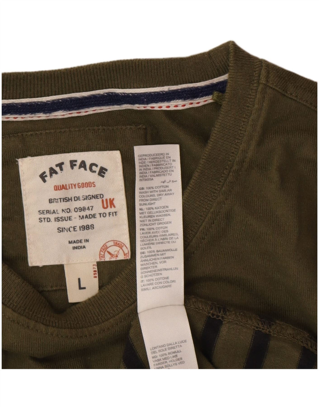 Męski top Fat Face z długim rękawem, duży, zielony, bawełniany w paski