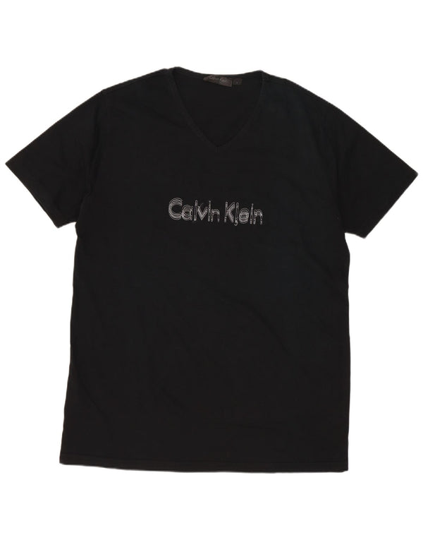 CALVIN KLEIN Mens Graphic T-Shirt Top Large Black Cotton