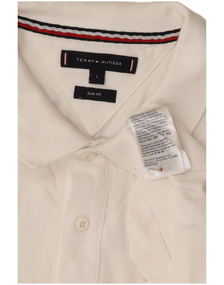 Męska koszulka polo slim fit TOMMY HILFIGER, duża, biała, bawełniana