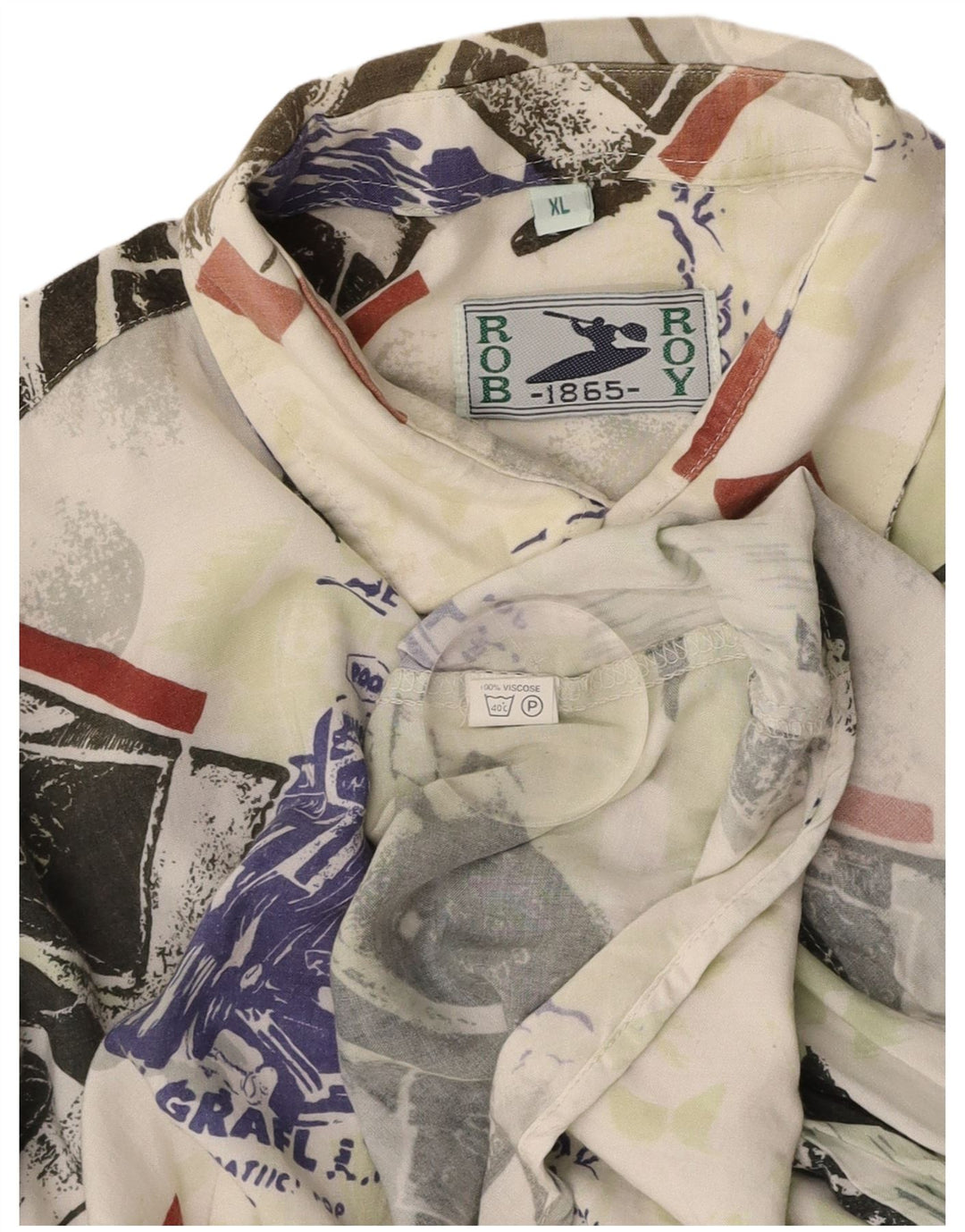 Męska koszula z krótkim rękawem ROB ROY z grafiką XL, wielobarwna, patchworkowa wiskoza