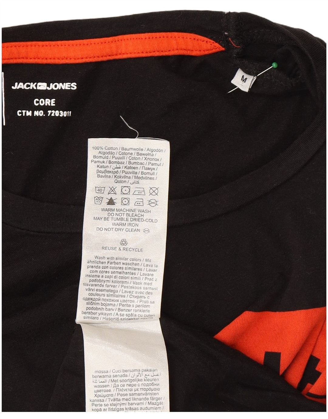 JACK & JONES Mens Graphic T-Shirt Top Medium Black Cotton