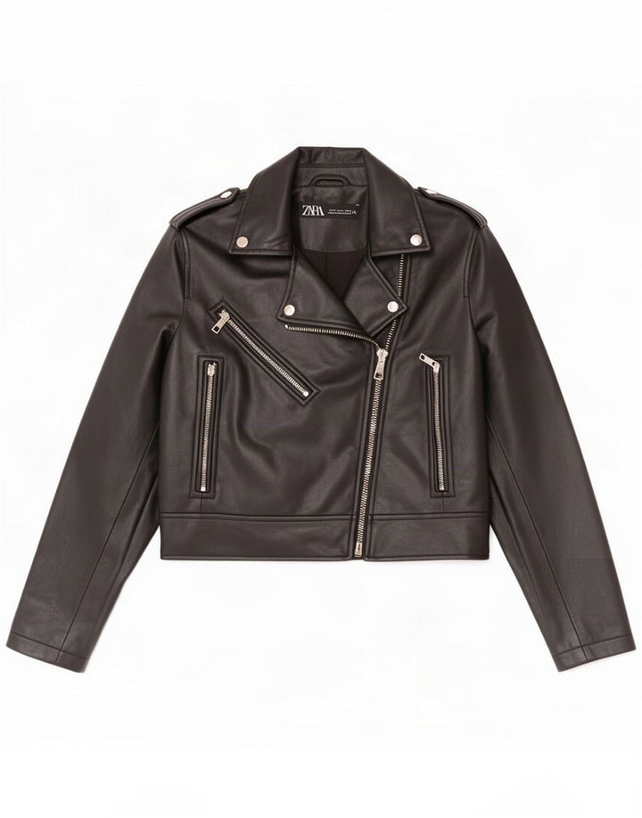 Damska kurtka motocyklowa ze sztucznej skóry Zara UK 12 Medium Black Poliuretan