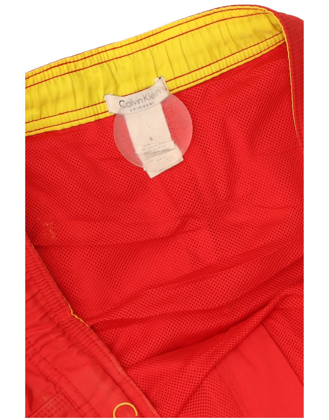 Męskie spodenki kąpielowe Calvin Klein z grafiką, duże, czerwone, poliestrowe z blokami kolorów
