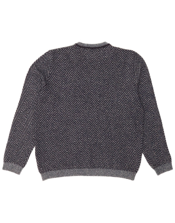 Męski sweter Ted Baker z okrągłym dekoltem, rozmiar 5 XL, granatowy, bawełniany w jodełkę