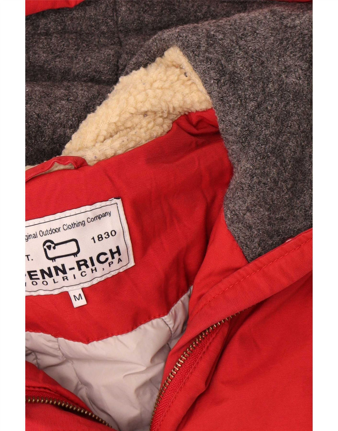 Damska kurtka parka z kapturem Woolrich UK 14, średnia czerwona bawełna