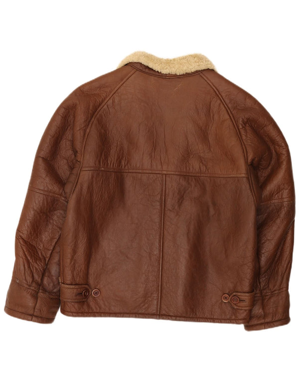 Vintage męska kurtka shearling IT 52 XL brązowa skóra