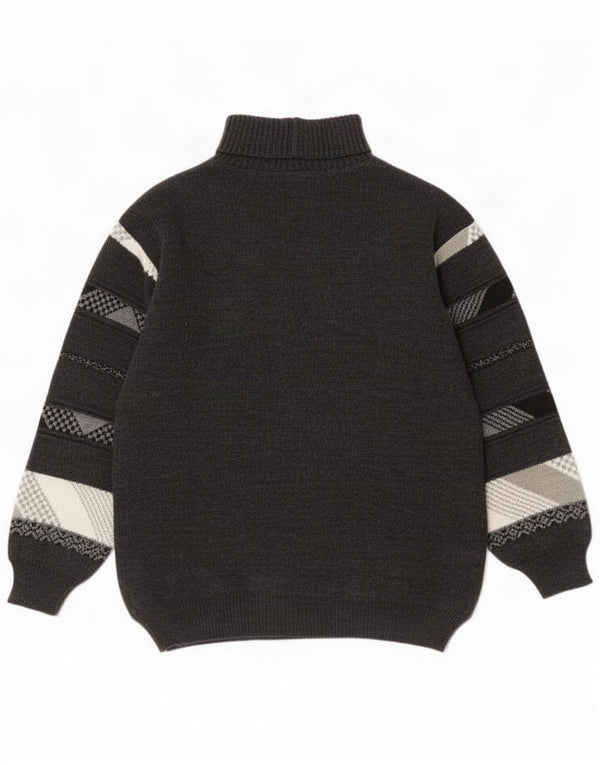 Vintage Mens Zip Neck Jumper Sweater IT 50 Medium Grey Geometric Acrylic