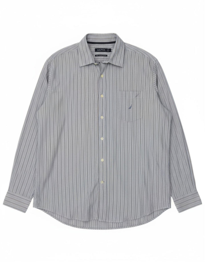 NAUTICA Mens Shirt Large Blue Striped Cotton