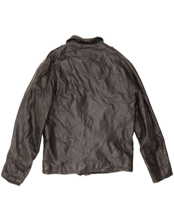 Conbipel Mens Military Leather Jacket IT 48 Medium Black Leather